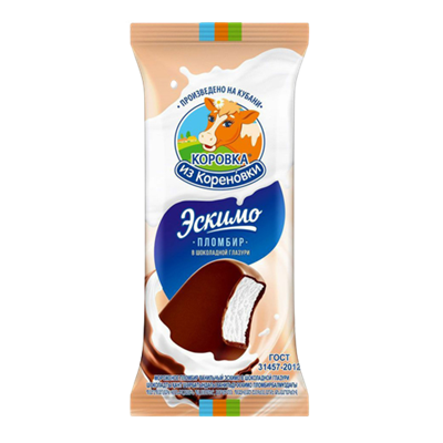 Мороженое Коровка пломбир ваниль в шоколадной глазури 70гр - фото 13503