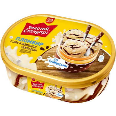Мороженое Золотой Стандарт Пломбир с суфле и шоколадным наполнителем 475гр ванна - фото 15040