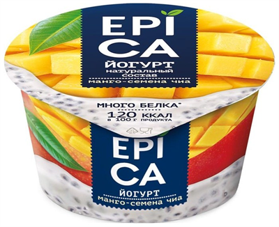 Йогурт Epica 4,8% манго-семена чиа 130гр - фото 16059