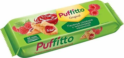 Печенье Puffito с малиновой начинкой 125гр - фото 17664