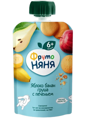 Пюре Фруто-Няня 90гр пауч яблоко банан груша с печеньем - фото 21261