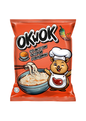 Лапша OkWok со вкусом острой говядины с соусом сальса 100гр - фото 21842