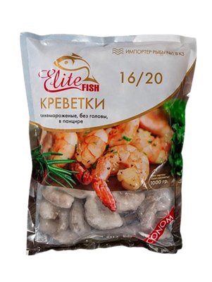 Креветки Elite Fish 16/20 б/гол в панцире с/м ЭКОНОМ Индия 1кг - фото 22450