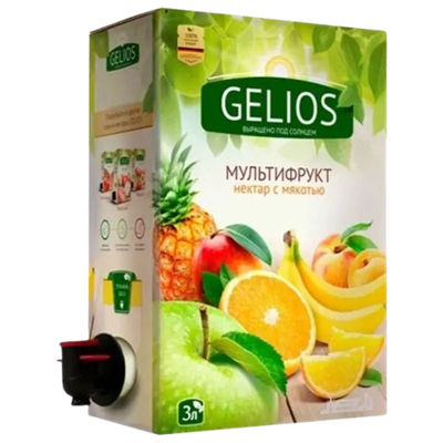 Нектар GELIOS Мультифрукт с мякотью 50%, коробка+пакет с краником, 3л - фото 22934