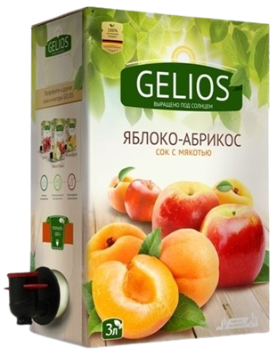 Сок GELIOS Яблоко-абрикос, прямого отжима, 100%, коробка+пакет с краником, 3л - фото 22942