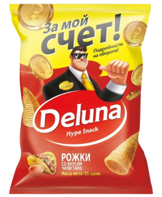 Снеки кукурузные Deluna Рожки со вкусом чили тако 85гр - фото 24151