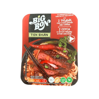 Лапша Биг-Бон Два соуса со вкусом Говядина гриль и Азиатский острый 100гр - фото 25528