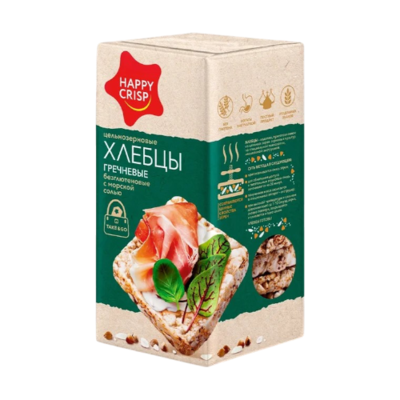 Хлебцы Гречневые Безглютеновые Happy Crisp с морской солью 60 гр - фото 28200