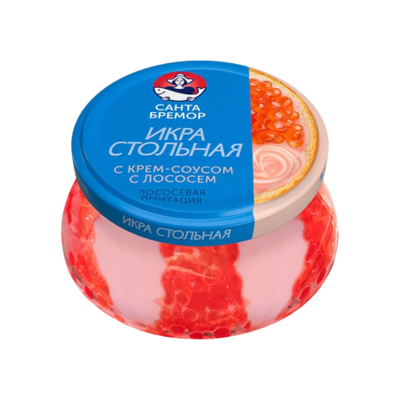 Икра Санта Бремор Лососевая "Стольная" имитация с крем-соусом с копченым лососем ст/банка 220 гр   - фото 28443