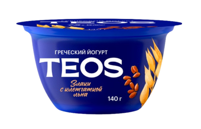 Йогурт греческий Teos Злаки с клетчаткой льна 2% 140гр - фото 28981
