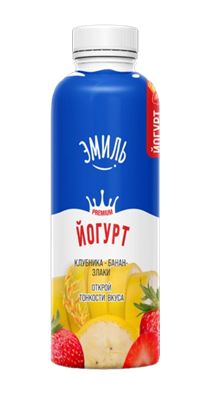 Йогурт питьевой Эмиль клубника-банан со злаками жир 2,5% пэт. бутылка 310гр - фото 29414