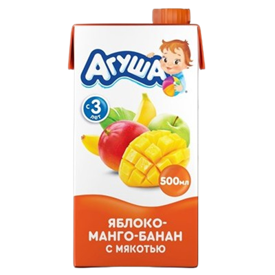 Сок Агуша с мякотью Яблоко-Манго-Банан 0,5л - фото 29526