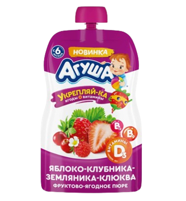 Пюре Агуша Я Сам яблоко,клубника,земляника,клюква 90гр  - фото 29553