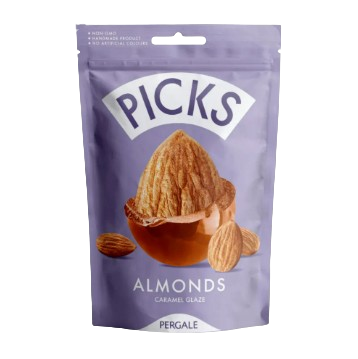 Конфеты PICKS миндаль в карамельной глазури 90гр - фото 31655