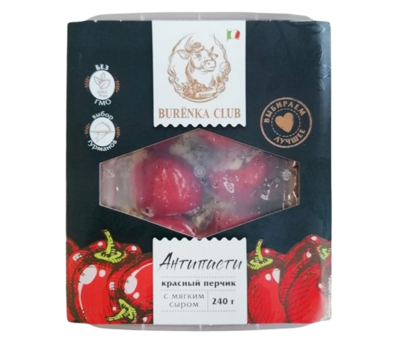 Антипасти Burenka Club красный перчик фарш. мягким сливочным сыром в масле 260гр - фото 31922