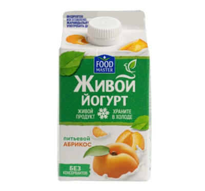 Йогурт Питьевой FOOD MASTER Живой со вкусом абрикоса 2% 450гр - фото 32361