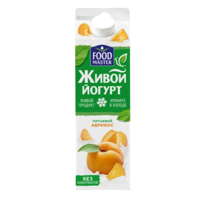 Йогурт Питьевой FOOD MASTER Живой со вкусом абрикоса 2% 900гр - фото 32362