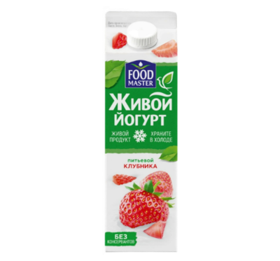 Йогурт Питьевой FOOD MASTER Живой со вкусом клубники 2% 900гр - фото 32364