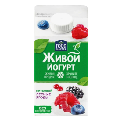 Йогурт Питьевой FOOD MASTER Живой со вкусом лесные ягоды 2% 450гр - фото 32365
