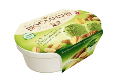 Мороженое Вкусландия Пломбир, Фисташковая паста с кешью, лоток 450 гр  - фото 32387
