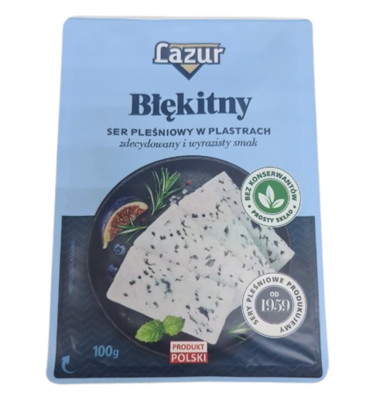 Сыр Lazur Голубой полутвердый с благородной плесенью нарезка 100гр - фото 33451