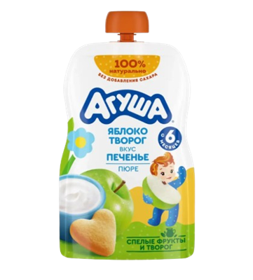 Пюре Агуша Яблоко творог печенье 90гр  - фото 34237
