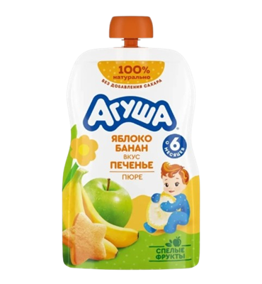 Пюре Агуша Яблоко банан печенье 90гр  - фото 34239