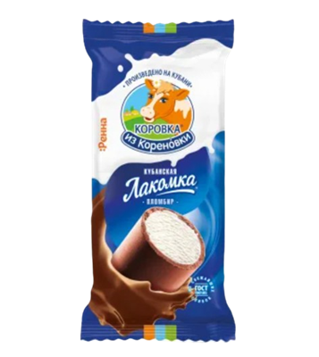 Мороженое Коровка Лакомка пломбир ванильный в шок.слив глазури трубочка 90гр - фото 34278