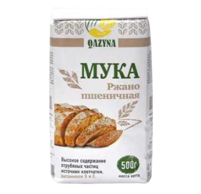 Мука Qazyna ржано-пшеничная 500гр - фото 35538
