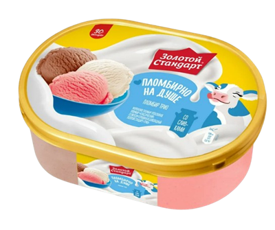 Мороженое Золотой Стандарт Трио клубника контейнер 445гр - фото 35932