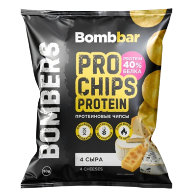 Чипсы Bombbar цельнозерновые протеиновые Четыре сыра 50гр  - фото 35991