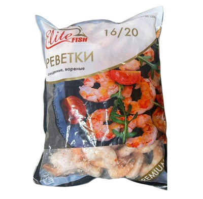 Креветки Elite Fish 16/20 Премиум б/гол очищенные замороженые вареные 1кг - фото 36152