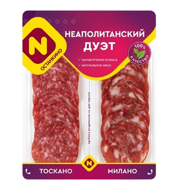 Нарезка колбасная Неаполитанский дуэт Останкино с/к в/у 90гр  - фото 36338