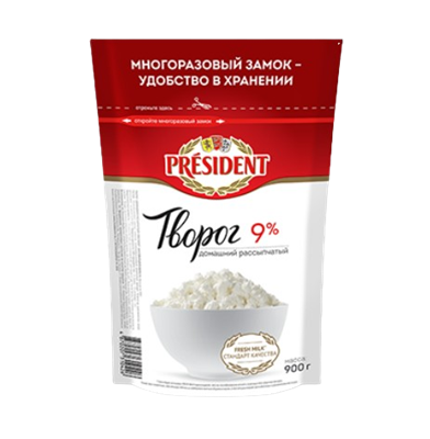 Творог Домашний Рассыпчатый Президент 9% 450гр - фото 36478