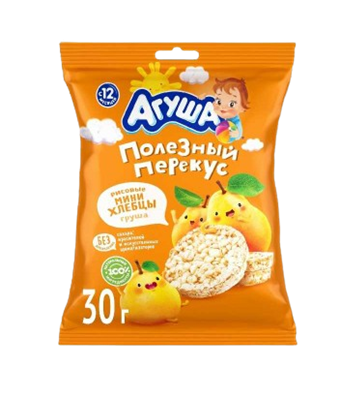Хлебцы Агуша рисовые груша 0,2% 30 гр - фото 36535