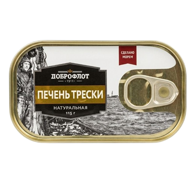 Консервы Доброфлот печень трески атлантическая натуральная 115гр    - фото 37511