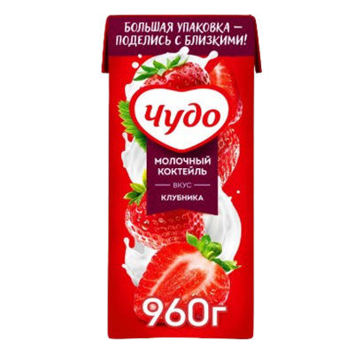 Молочный Коктейль Чудо 2% Клубника 960гр - фото 37771