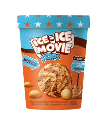 Мороженое ОХК Пинта ICE-ICE Movie Pops двухсл.со вкусом шоколада и арахиса 280г - фото 38174