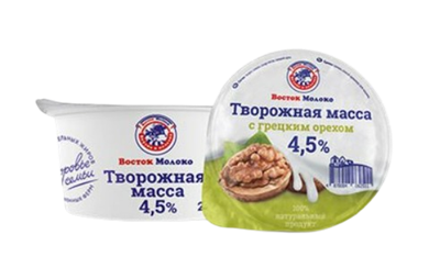 Творожная масса Восток Молоко с грецким орехом 4.5% 200гр  - фото 38366