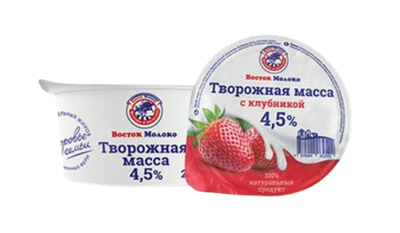 Творожная масса Восток Молоко с клубникой 4.5% 200гр  - фото 38368