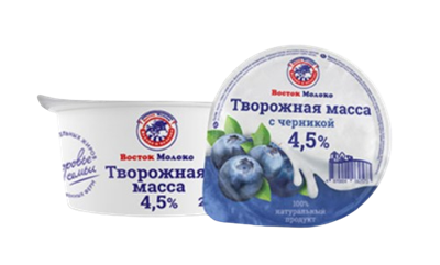 Творожная масса Восток Молоко с черникой 4,5% 200гр - фото 38369