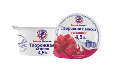 Творожная масса Восток Молоко с малиной 4.5% 200гр  - фото 38381
