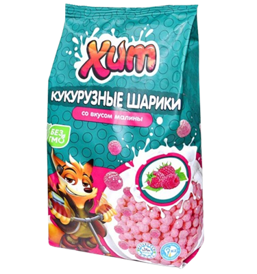 Кукурузные шарики Хит со вкусом малины 200гр - фото 39329