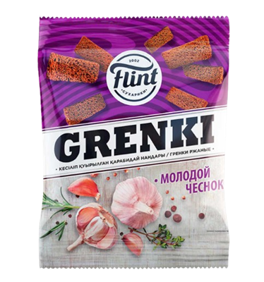 Гренки Flint ржаные со вкусом чеснока 60гр - фото 40044