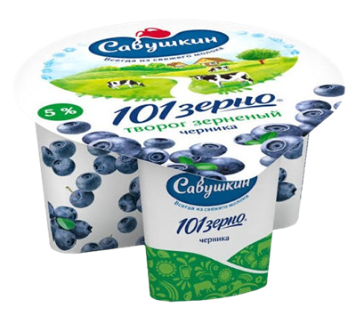 Творог зерненый Савушкин 101 Зерно сливки и черника 5% 130гр - фото 40331
