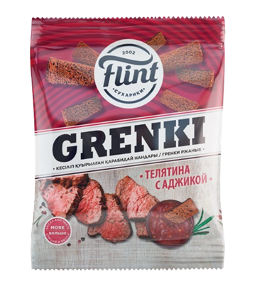 Гренки Flint ржаные со вкусом телятина с аджикой 60гр - фото 40409