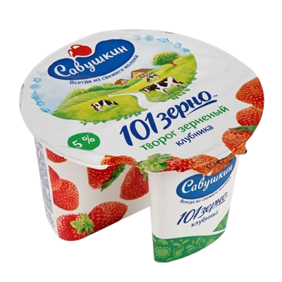 Творог зерненый Савушкин 101 Зерно сливки и клубника 5% 130гр  - фото 40415