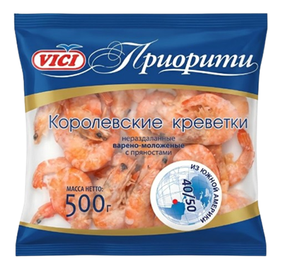 Креветки VICI Королевские в панцире 40/50 в/м 500гр - фото 40418