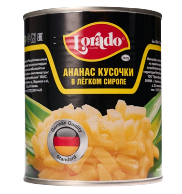 Ананас Lorado кусочки в легком сиропе 850мл - фото 40500
