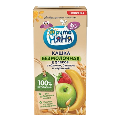 Кашка Фруто-Няня безмолочная с яблоком,бананом и клубникой 0,2л - фото 40763